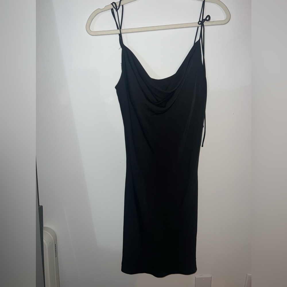 Black cowl neck mini dress